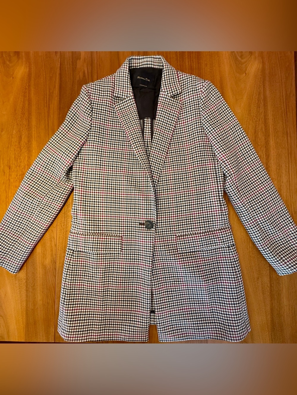 Massimo Dutti Wool-Blend Houndstooth Single-Button Tailored Jacket, Size 8